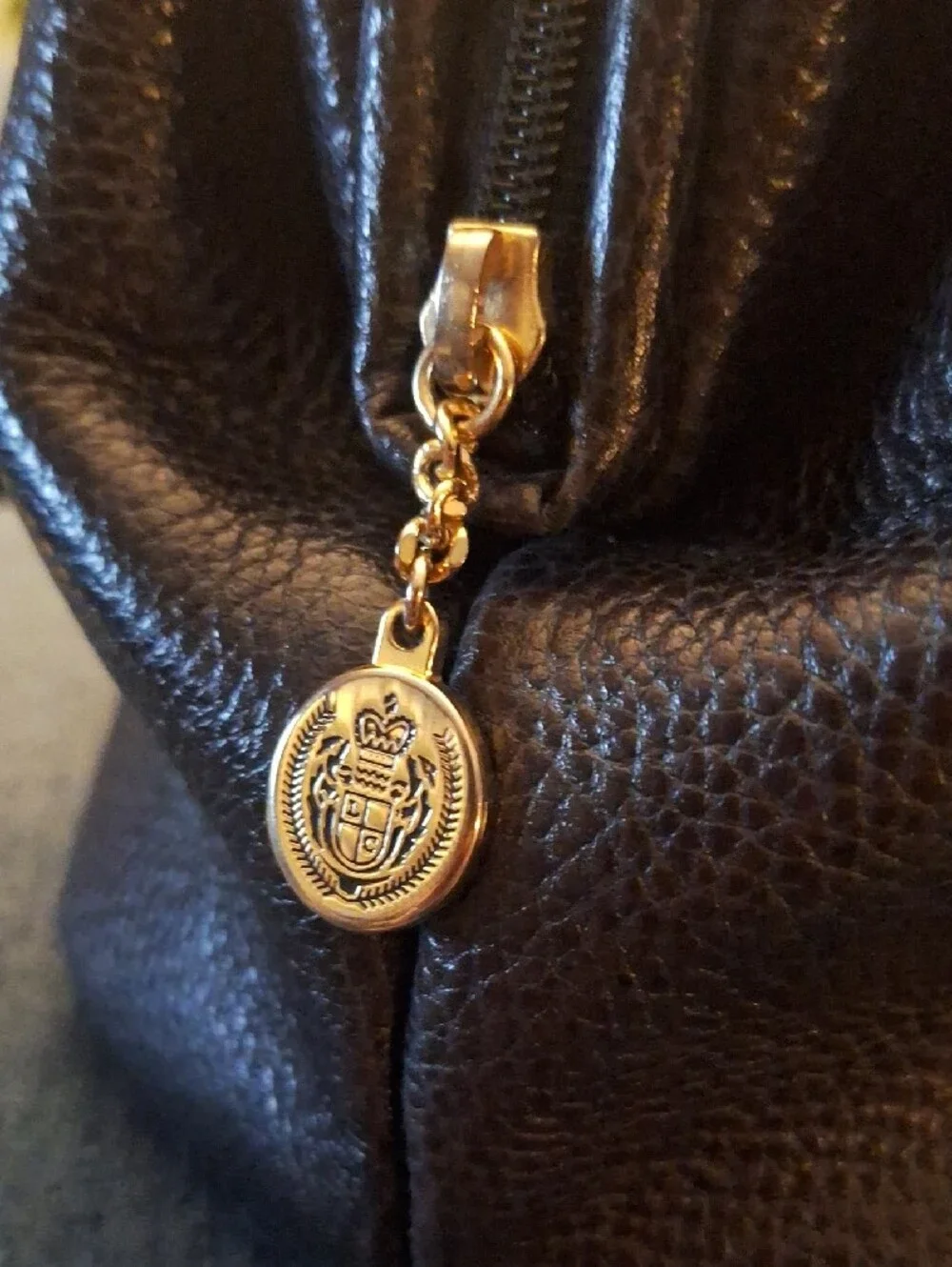 Vintage Liz Claiborne Navy Pebbled Leather Satchel with Gold Accents